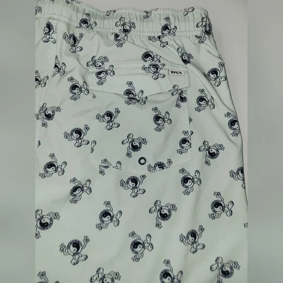 RVCA Men's Swim Shorts - Light Gray with Black Print - Picture 7 of 8